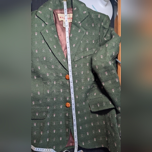 Anthropologie Mädchen Blazer, Women's Size M, Green Wool With Pink Accents - Picture 6 of 11